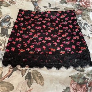 Forever 21 mini skirt Large black pink floral lace